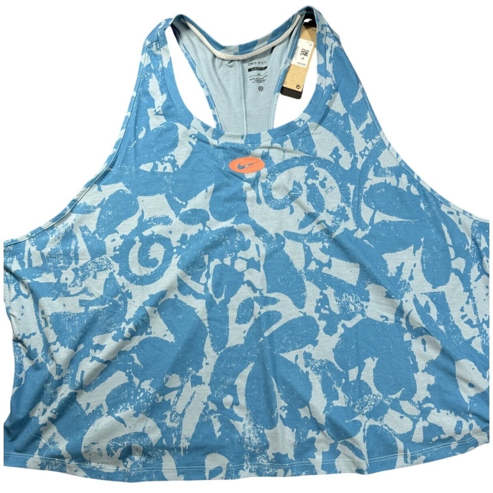 New Nike Dri Fit Womens 3X Tank Top Blue Abstract Racerback Training Athlete